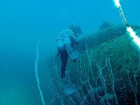 Martin passes back up and over the pressure hull from the seabed...