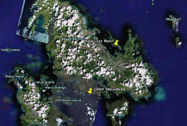 Map of Busuanga Island and Coron Bay showing the location of the Kyokuzan in relation to the other wrecks...