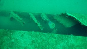 The prop tunnel affords convenient access and egress from compartment to compartment within the wreck...