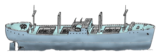 An artist's representation of how the war time Japanese freighter Kyokuzan Maru appears today...