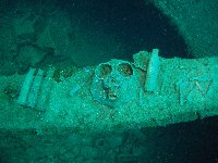 Artifacts laid out for divers to see in the forward hold of the Nippo Maru...